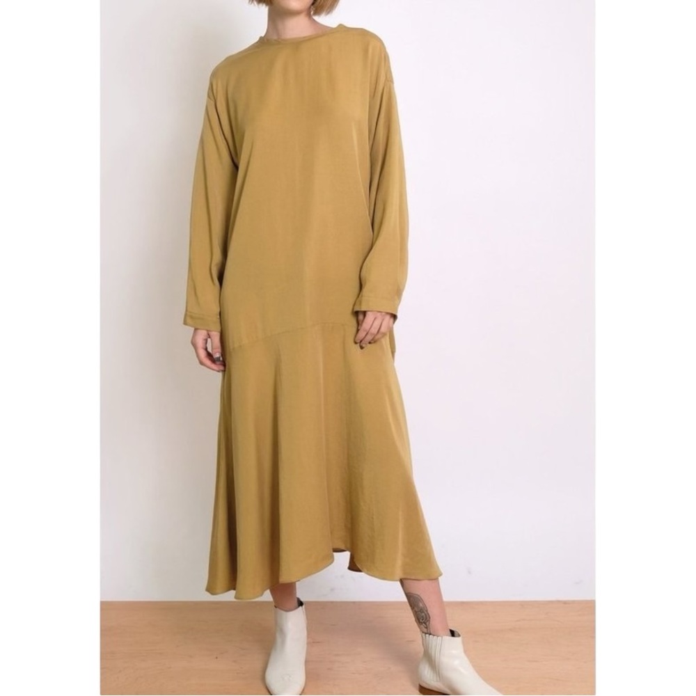 NWT Micaela Greg Luca Dress Yellow Relaxed Boxy Fit Long Sleeve Midi Maxi Dress